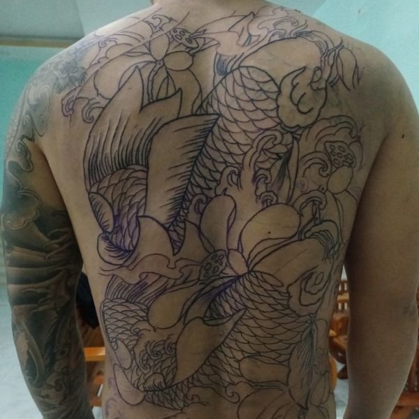 Mẫu tattoo cá chép hoa sen