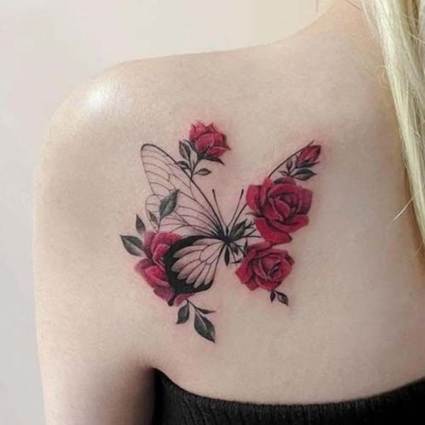 Tatoo hoa hồng ở vai cho nữ