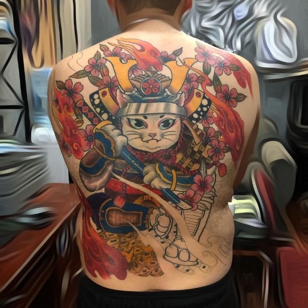 Tatoo lưng mèo thần tài