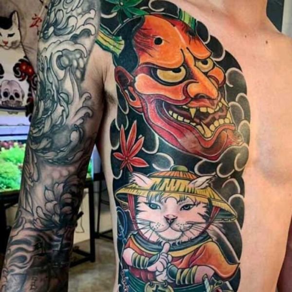 Tatoo mèo thần tài mặt quỷ