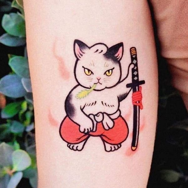 Tatoo mèo thần tài mini cho nam