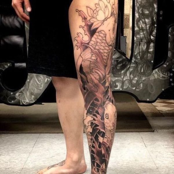 Tattoo cá chép hóa rồng full chân