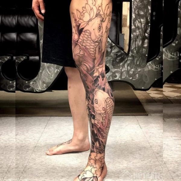 Tattoo cá chép hóa rồng kín chân