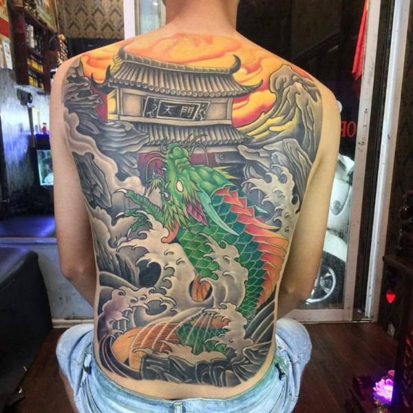 Tattoo cá chép hóa rồng kín lưng đẹp