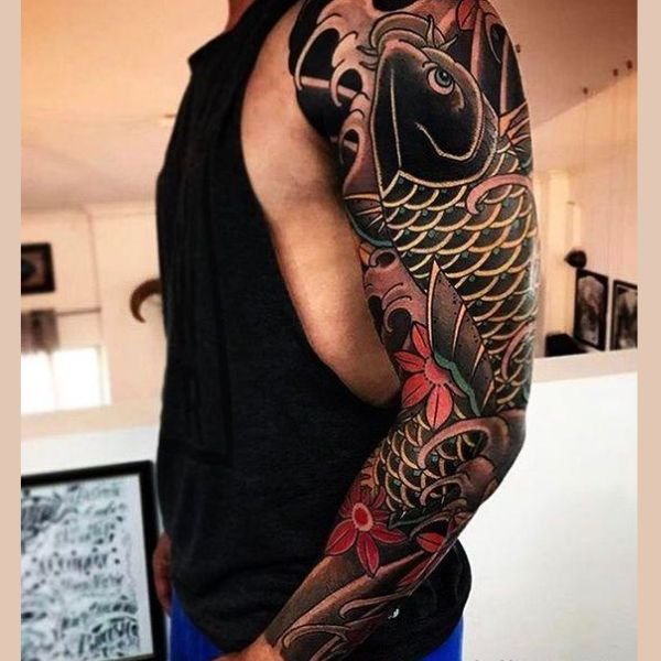 Tattoo cá chép hóa rồng kín tay