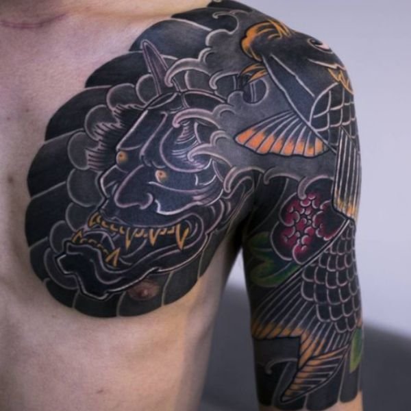 Tattoo cá chép hóa rồng mặt quỷ