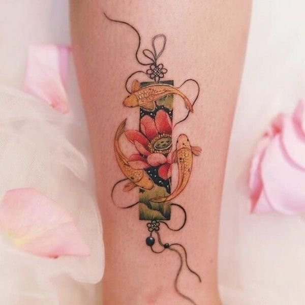 Tattoo cá chép hoa sen mini đẹp