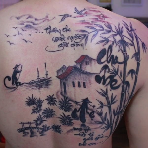 Tattoo cha mẹ nửa lưng