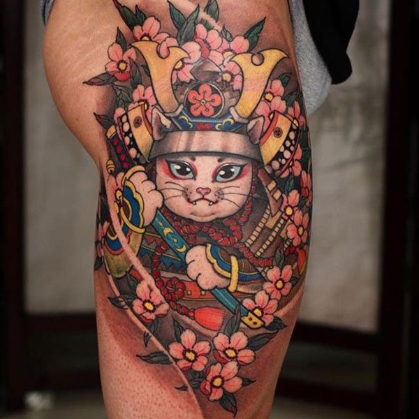 Tattoo chân nam mèo tướng quân