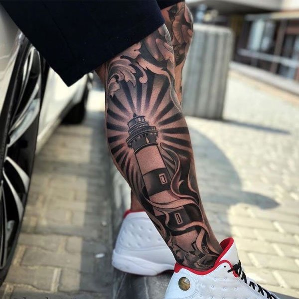 Tattoo chân nam ngọn hải đăng đẹp