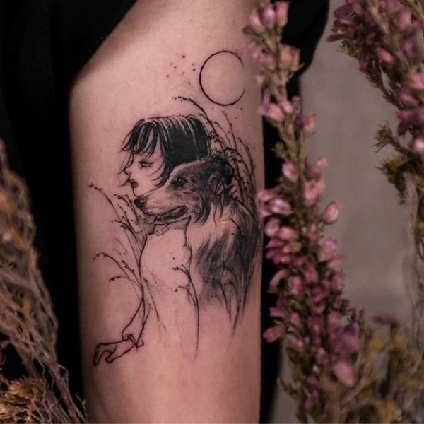 Tattoo cô gái buồn và con chó