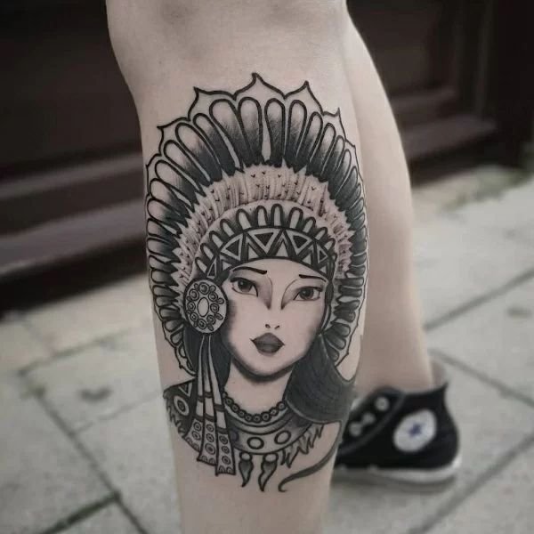 Tattoo cô gái ở bắp chân cho nữ