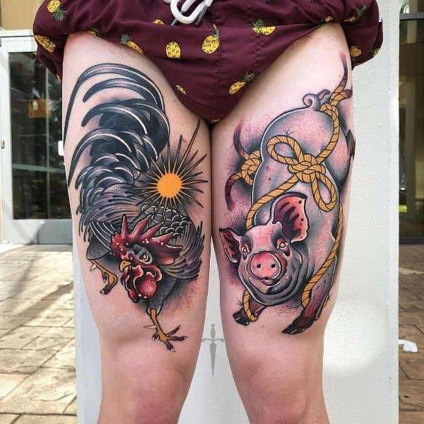 Tattoo con heo ở đùi đẹp cho nữ