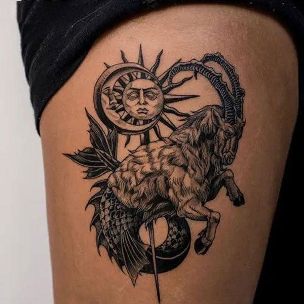 Tattoo cung ma kết siêu đẹp ở đùi