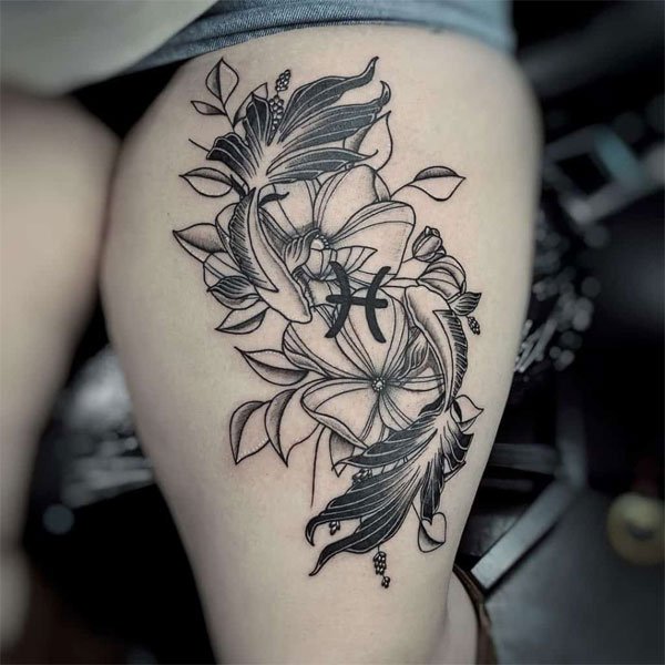 Tattoo cung song ngư ở đùi