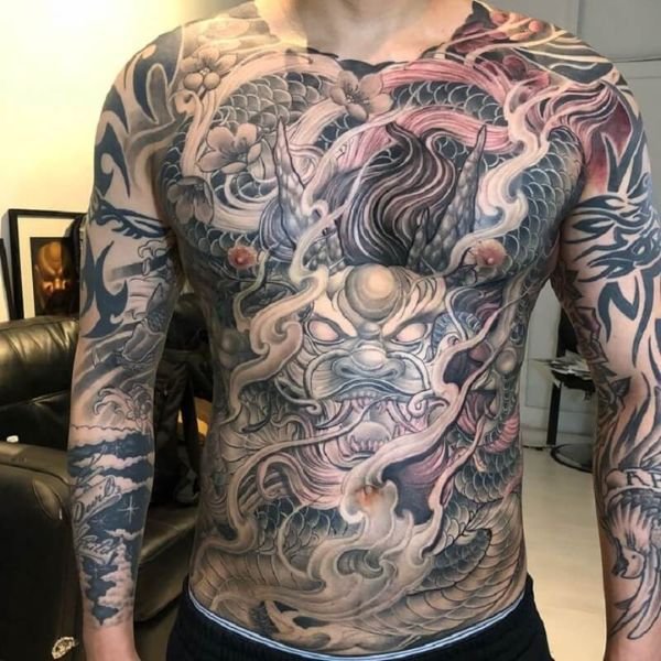 Tattoo đầu rồng full bụng