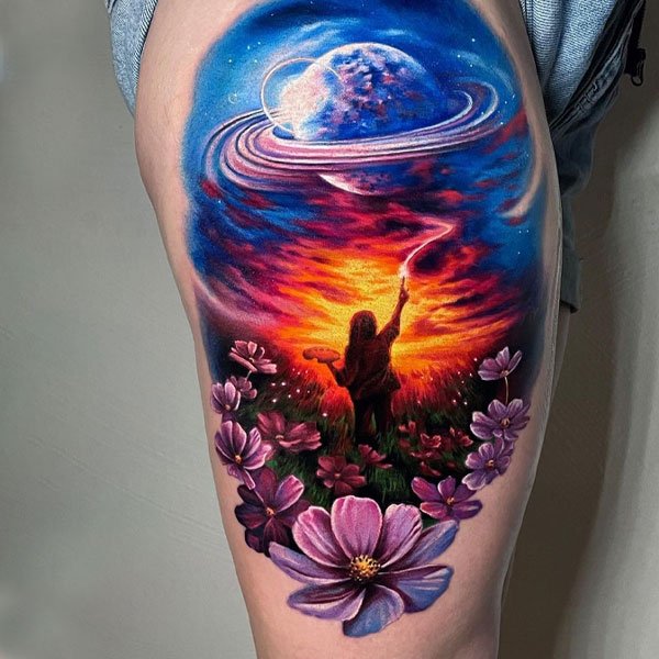 Tattoo galaxy ở đùi