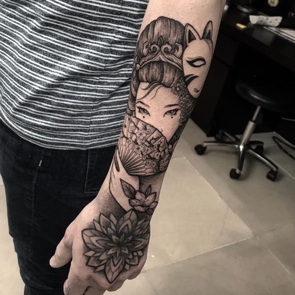 Tattoo geisha đẹp full cánh tay