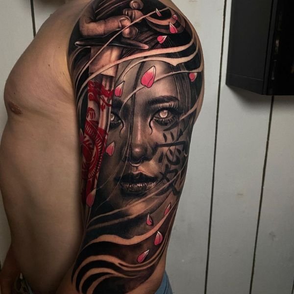 Tattoo geisha kín cánh tay đẹp cho nam