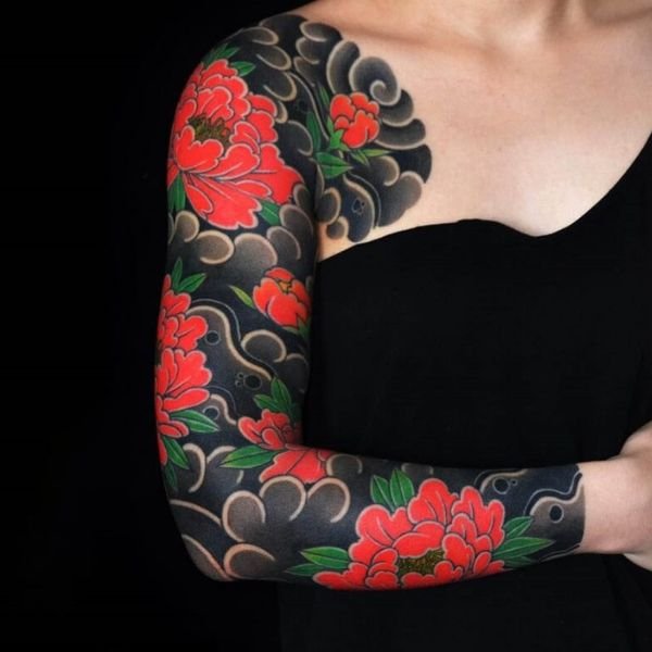 Tattoo hoa mẫu đơn nhật cổ