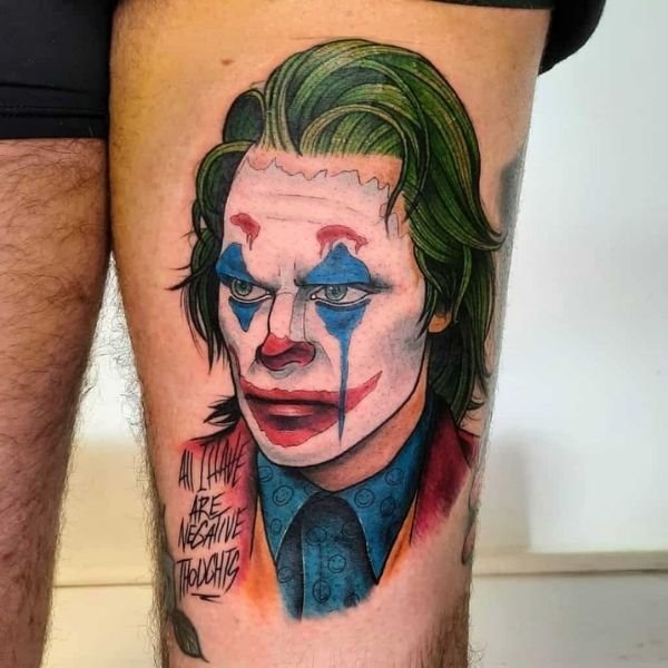 Tattoo joker ở đùi đẹp cho nam