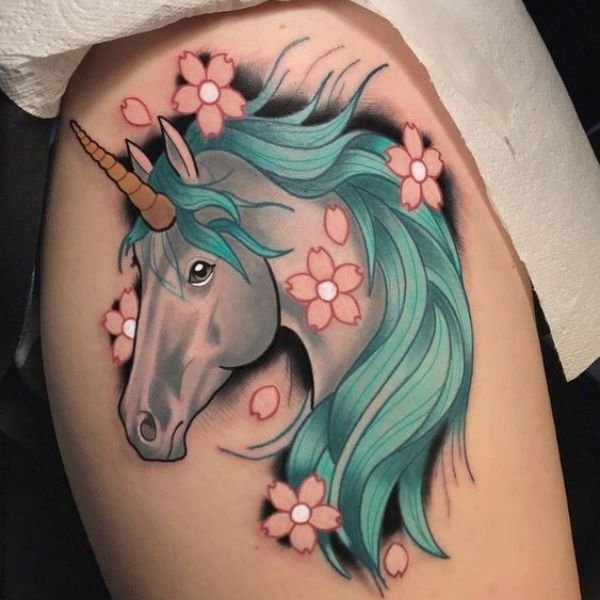 Tattoo kỳ lân với hoa siêu đẹp và chất