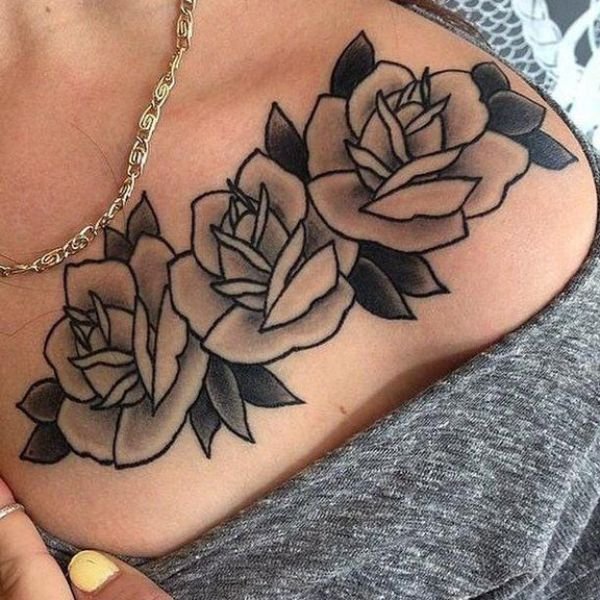 Tattoo ở ngực cho nữ hoa hồng chất đẹp