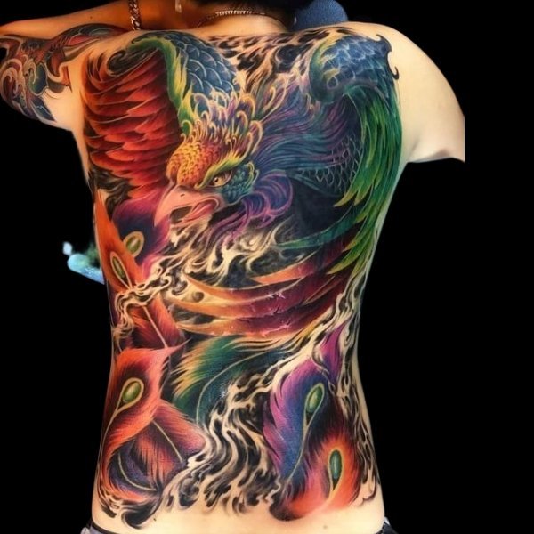 Tattoo phượng hoàng 7 màu kín lưng