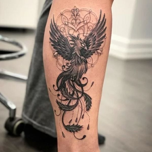 Tattoo phượng hoàng bắp chân