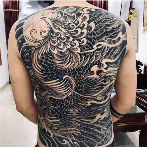 Hình xăm phượng hoàng đen trắng kín lưng