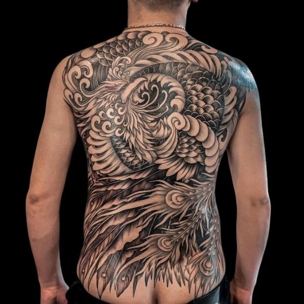 Tattoo phượng hoàng cổ đẹp kín lưng