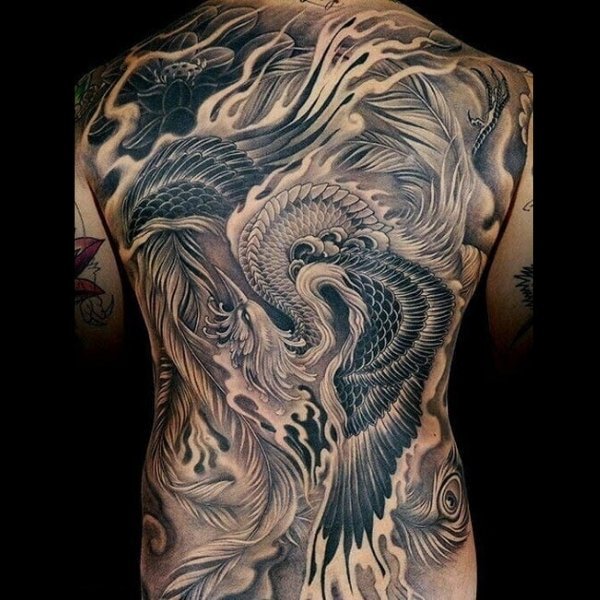 Tattoo phượng hoàng kín lưng cho nam