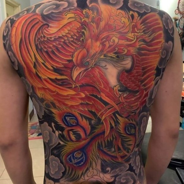 Tattoo phượng hoàng kín lưng có màu đẹp