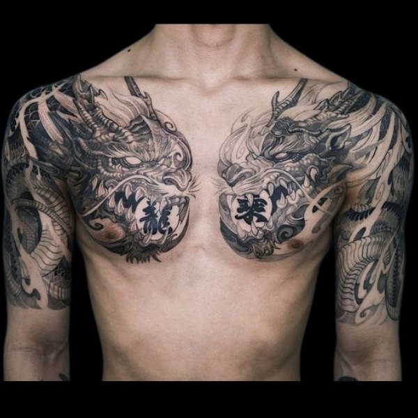 Tattoo rồng vắt 2 vai