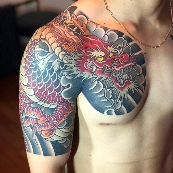 Tattoo rồng vắt vai nhật cổ