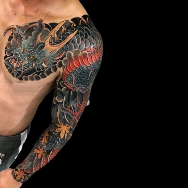 Tattoo rồng vắt vai nhật đẹp