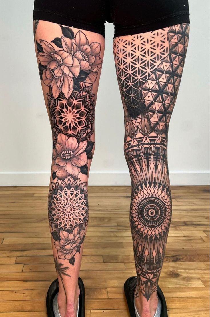 hình xăm mẫu đơn và họa tiết Mandala