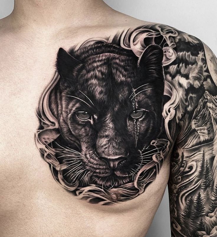 kiểu tattoo báo đen bí ẩn trước ngực