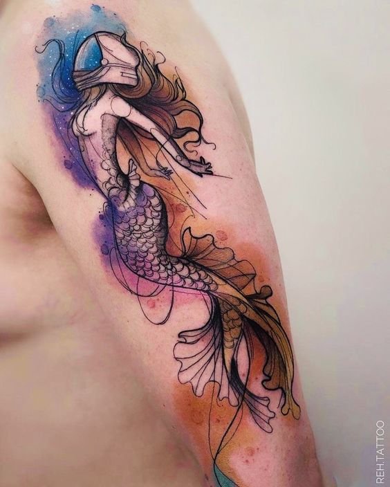 màu sắc cực đẹp trong mẫu tattoo nàng tiên cá