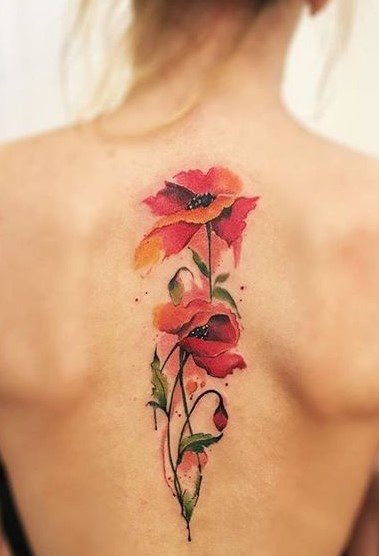 mẫu tattoo hoa dọc sống lưng quyến rũ