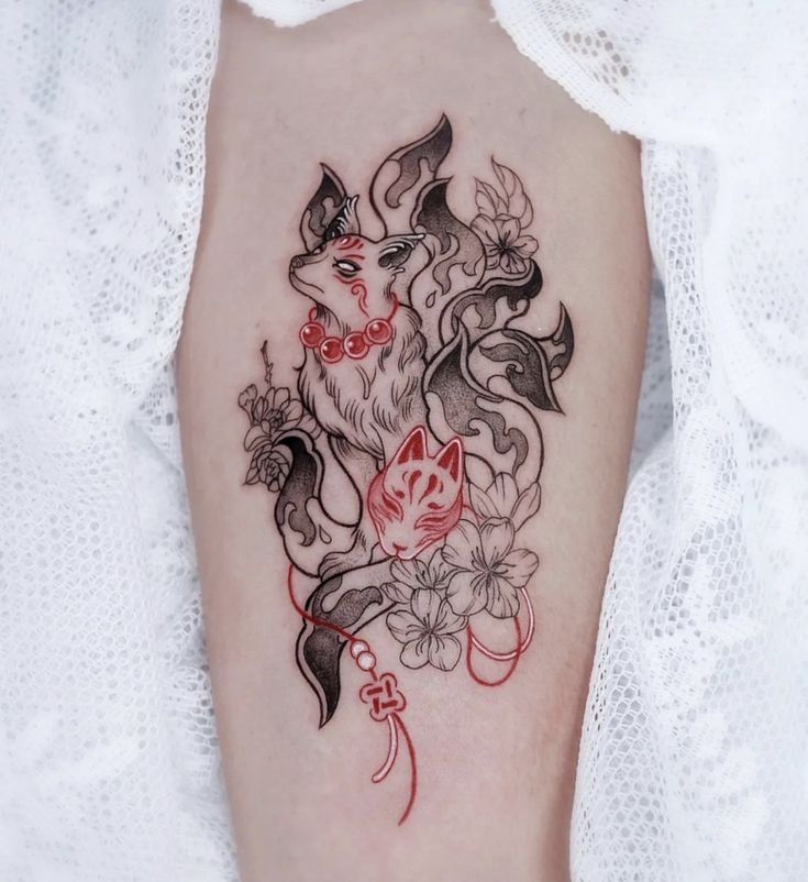 tattoo bắp đùi mẫu xăm cửu vĩ hồ