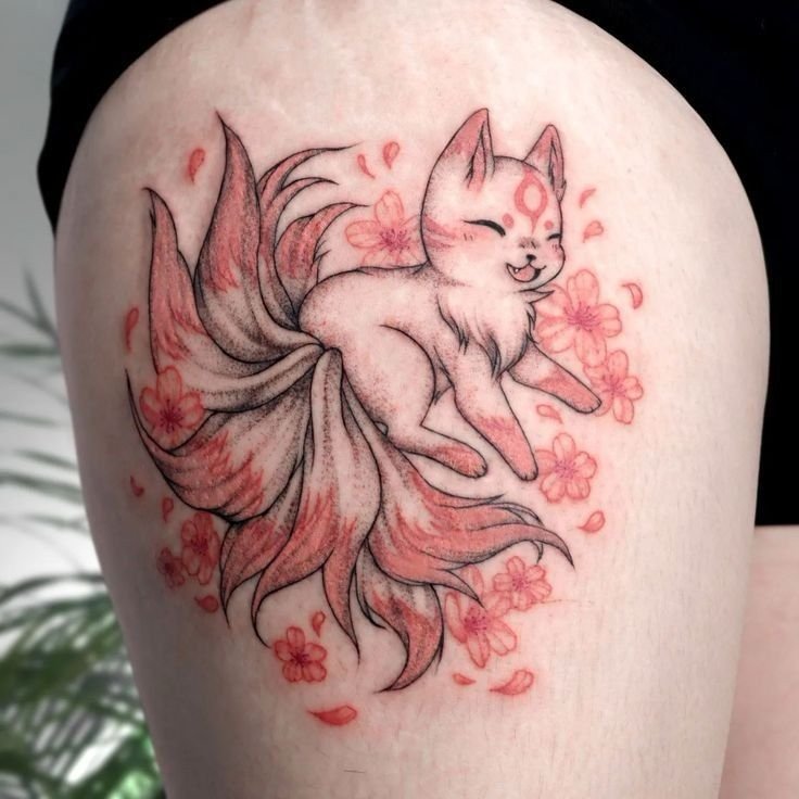 tattoo cáo 9 đuôi con dễ thương