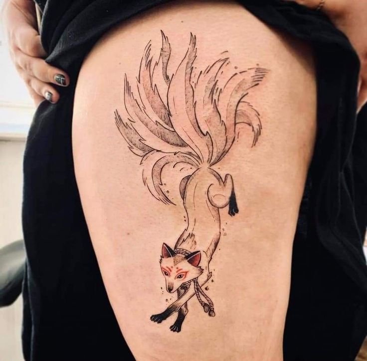 tattoo cáo 9 đuôi đơn giản