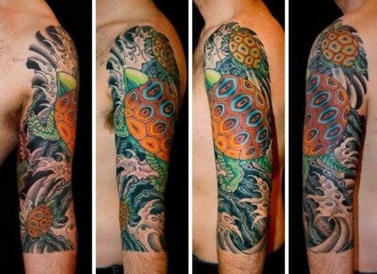 tattoo con rùa phong cách nhật cổ