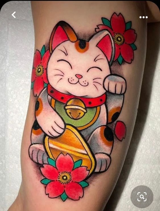 tattoo mèo thần tài kích tài lộc