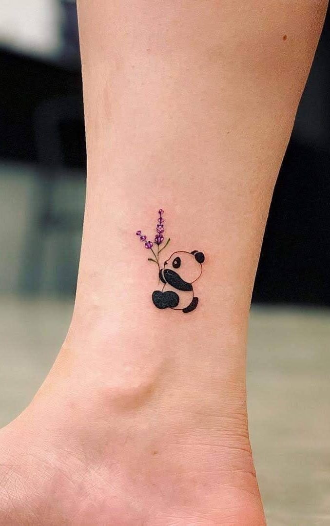 mini panda holding lavender tattoo