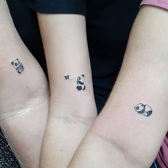 mini panda with diverse expressions tattoo for close friends group