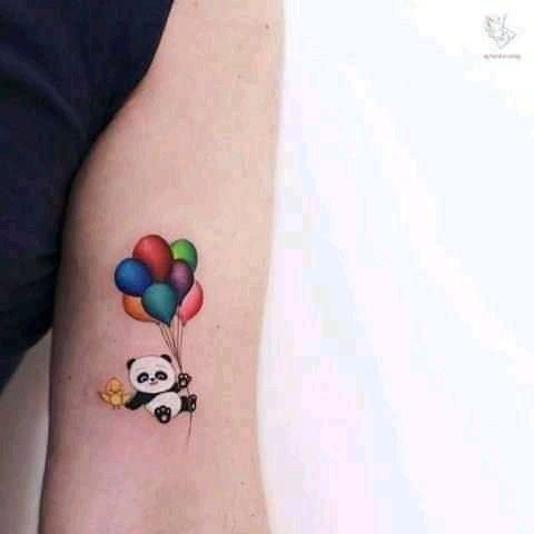 mini panda with balloons tattoo