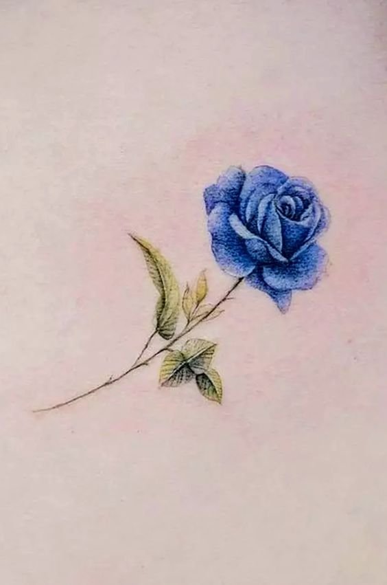 mẫu tattoo cành hoa hồng xanh mini cho khách