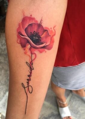 tattoo bông hoa kèm chữ siêu đẹp